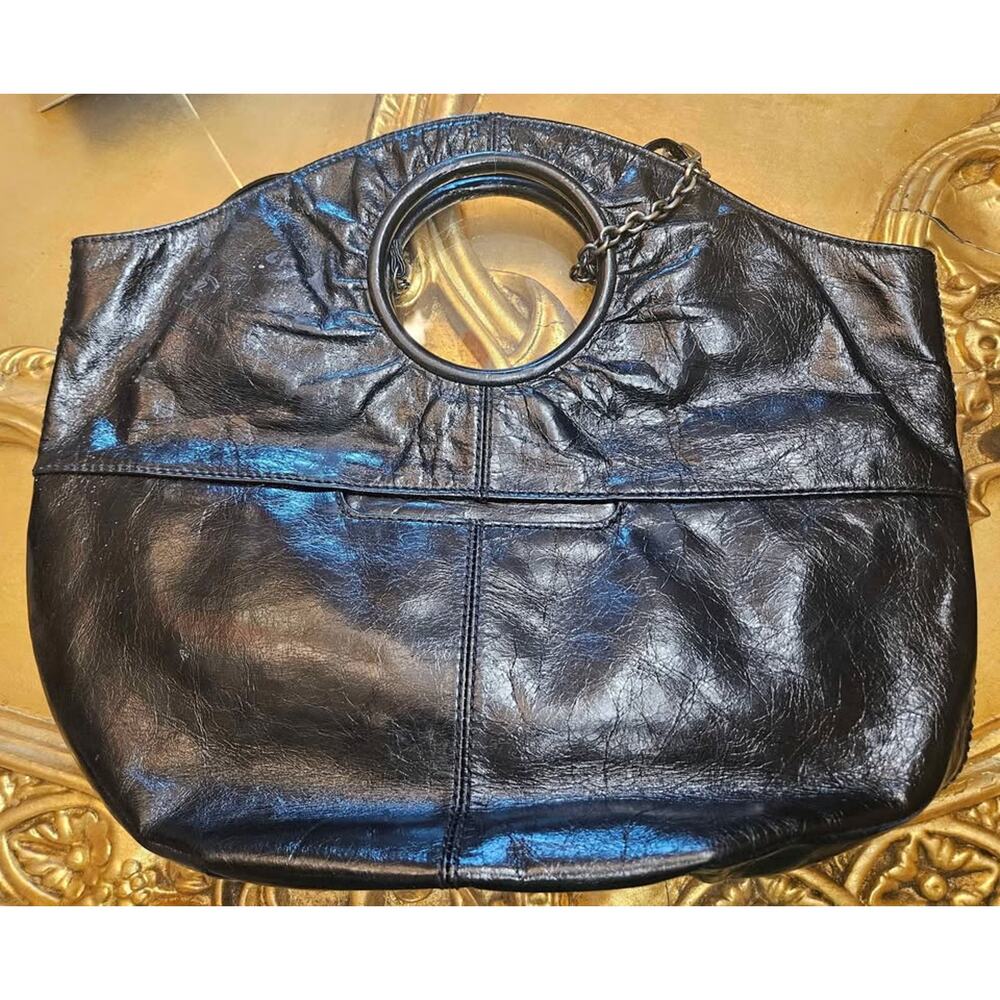 HOBO Leather Satchel with Cut-Out Handle – Black Boho Chic